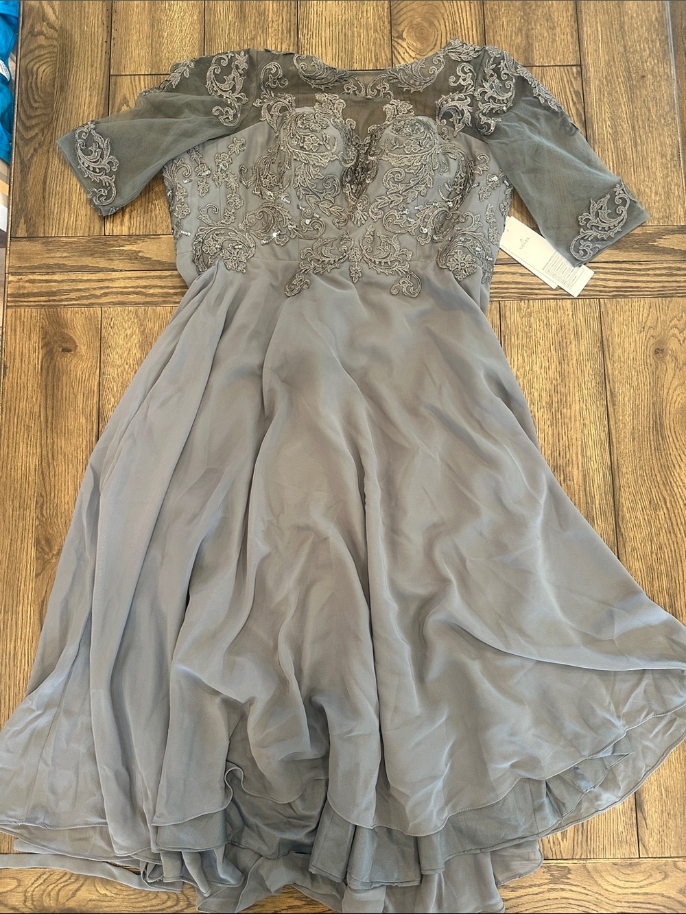 NWT Womens-Grey Embroidered Chiffon Dress
